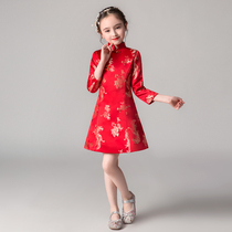  Childrens cheongsam princess dress Girls Chinese dress skirt Flower girl Chinese style Tang dress Small host piano performance suit