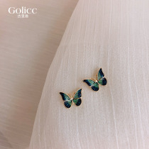 French oil painting style gentle and spiritual butterfly butterfly small ear nail 925 silver needle earring temperament female Korean simple earnails