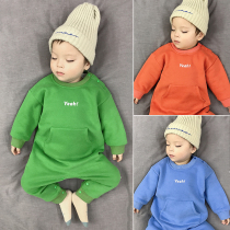  Baby one-piece autumn and winter fleece thickened one-piece sweater pure cotton Korean version of the net infrared climbing clothes baby clothes