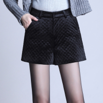 2020 New thick gold velvet shorts women autumn and winter high waist wide leg pants A character wear wild winter boots pants