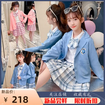 South Korea Girl Jk Uniforms College Wind Suit 2022 New Spring Autumn Fashion Skirt Girl Thyme Dress Three Sets