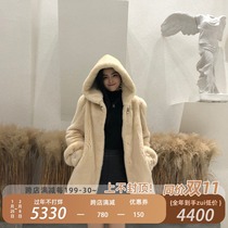 2021 new imported mink coat women's whole mink hooded female mink Haining fur coat long fur mink