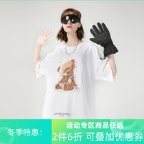 PCMY Tide brand bear print T-shirt national tide couple short sleeve Net red men and women hip hop ins Wind OS loose body shirt