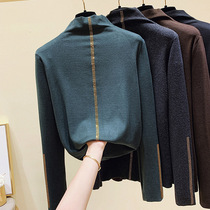 Double-sided velvet western gas semi-high collar base shirt Women in autumn and winter plus velvet padded long sleeve T-shirt polished coat tide