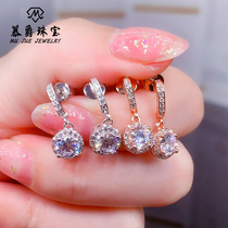 Light luxury earrings female large round four claws of moissanite Stone full circle drill earrings 925 sterling silver plated 18K rose gold