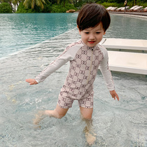 2021 new childrens swimsuit boys long sleeve sun protection quick-drying conjoined boys baby baby Korean children swimwear