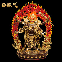 Taiwan Shengfan big black sky god of wealth bronze gilt tantric guardian god six-arm Mahagala dedicated to Buddha statue ornaments