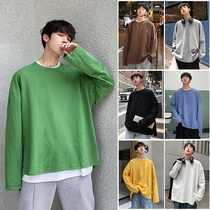 Hong Kong style mens autumn cotton high quality seven color long sleeve T-shirt fashion casual simple versatile solid color top tide T