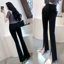 Horn Pants Women Spring 2022 New High Waist Pituality Black Western Clothing Pants Summer Open Fork Tug Microlasera Pants