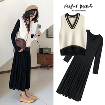 Pregnant women autumn dress Net red suit 2021 new fashion foreign style maternity spring and autumn two-piece set