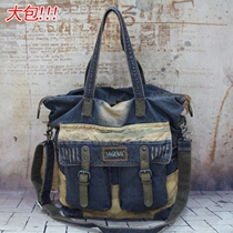 European and American fashion big bag denim bag retro male and female denim backpack single shoulder bag inclined satchel handbag casual Korean version wave