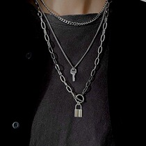 Korean Net red with necklace hip-hop key lock pendant multi-layer chain choker sweater chain female tide jewelry