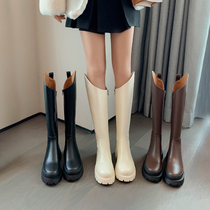Thick bottom long cylinder boot female winter plus velvet though kneecap boots spring autumn slant mouth coarse legs slim and small tall cylinder boots