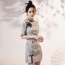 National tide cheongsam 2021 new young modified retro girl Autumn dress medium sleeve short