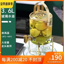 Light Extravagant Glass Cold Water Pot Suit Creative Personality High Temperature Resistant Large Capacity Cool Water Barrel Commercial 3 6L Coke Barrel Zal