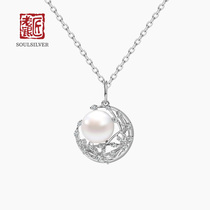 Old silversmith 925 silver star moon necklace a variety of fashion temperament simple and generous imitation pearl silver necklace female choker