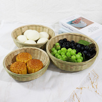 Bamboo Woven Basket Flat Base Water Fruit Basket Home Steamed Bread Basket Bamboo Products Bamboo Green Kitchen Wash Vegetable Basket Handmade Bamboo