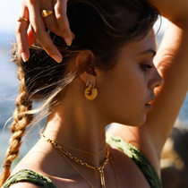 Left ear) savi with niche design sense HOOP earrings female European and American advanced sense medium ancient gilded diamond earrings