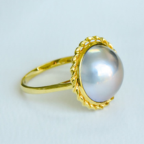 Xinru one photo of Japanese seawater Mabei pearl ring fingers jewelry sky blue and white rainbow light