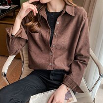 Laminated wearing mult shirt female autumn and winter long sleeve thick outer lap coat lining clothing to repair the ancient port taste Korean version design feel