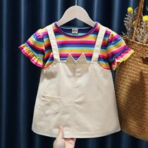 2021 summer girls new childrens clothing fake two female babies 1-6 years old children 3 rainbow princess dress Western style skirt