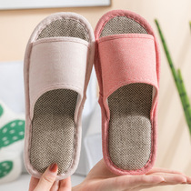 Home couple linen slippers female indoor non-slip wear-resistant cotton linen slippers mens wooden floor household soft bottom linen drag