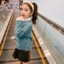 Korean girl sweater thickened 2021 Winter Dress new girl Zhongdong knitted children Base shirt foreign style coat