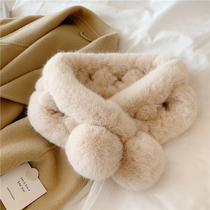 High quality custom wool scarf winter imitation fur cross ball collar imitation Rex rabbit hair ins warm fur collar