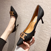 香港高跟鞋女细跟2022年春季新款设计感小众名媛气质浅口尖头单鞋