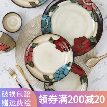 Jade Spring Flower Rhyme Chinese Style Retro Fields Garden Handpainted Bowls Dish Bowls Dish Bowls rice bowls Bowls Flat Pan Soup Pan Household Thickened anti-scalding