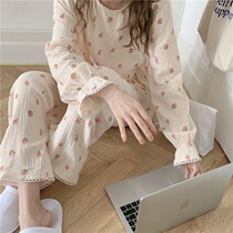 Chic Sweet Girl ~ Gentle and Unstoppable Lace Broken Flower Cotton Pajamas Women's Spring and Autumn Turtleneck Home Clothing