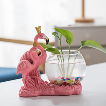 Creative Flamingo Nordic ornaments Green Luo hydroponics vase transparent glass flowerpot water transplanter living room