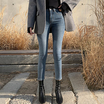 Retro Blue High Waist Jeans Woman 90% 2021 Chunqiu New display slim pencil tight fit small foot long pants