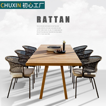 Outdoor table and chairs combination waterproof sunscreen patio dining room table Leisure balcony open terrace outdoor rattan rattan chair Nordic