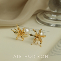 AIR-HORIZON French style retro flower earrings front and back with imitation pearl earrings female design silver needle earrings