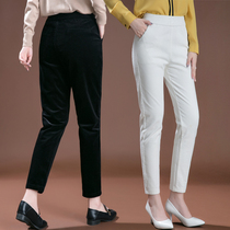 2019 fall new article suede kharen pants woman loose high waist tightness waist casual pants white light core suede long pants