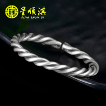 Star Shunqi custom snowflake silver bracelet 999 sterling silver Yunnan pure handmade cylindrical twist woven mens silver bracelet