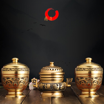 Buddhist supplies Ring true incense set Aroma stove Pure copper incense powder cup Three-piece Buddhist dharma Sandalwood jar