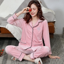 Coral Suede Pajamas Woman Autumn Winter Thickened warm Large code island suede suit Spring and autumn thinker can be worn outside the home clothes