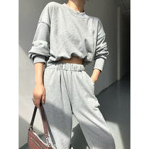 ACUP spring casual loose gray letter sweater dress female 2021 New slim short solid color sports coat tide
