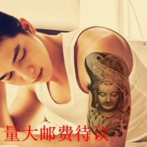 Tattoo sticker waterproof male and female traditional figure Lotus Guanyin Buddha statue Buddha flower arms tattooed green big picture tattoo sticker 297
