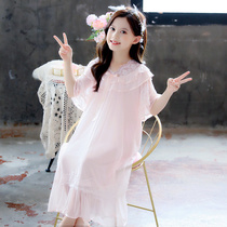 Girls  pajamas summer princess style thin section 2021 new fashion childrens French girl net red lace mesh night dress