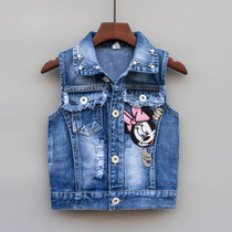 Girl Cowboy Waistcoat Spring Autumn Money Children Vest Big Boy Foreign Air Outwear Girl Kan Shoulder New Blouse Baby