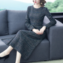 Noble lady wide lady long-sleeved dress Western style large size womens clothing 50-year-old mother spring and summer wool