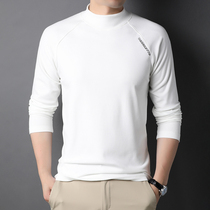 De velvet long sleeve T-shirt men's spring and autumn pure white semi-high school collar double-sided velvet men's slim bottoming shirt tide