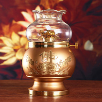 Round pass Buddha oil lamp Buddhist figure lotus pure copper oil lamp dimmable windproof long bright light Home Buddha front for the lamp