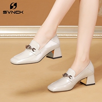 Single shoes womens rough with British small square head leather shoes new womens shoes British shoes Childrens Middle heel loafers WL0814