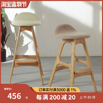 Solid wood bar chair Nordic bar stool front desk water ash willow loft backrest high stool Simple modern creative bar stool