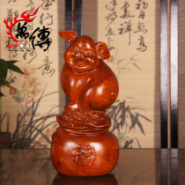 Huali wood carving pig ornaments solid wood Pig zodiac Fu pig carving mahogany crafts home business gifts
