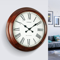 Oversized solid wood wall clock living room household mute large wall clock European-style clock Villa decoration creative retro clock